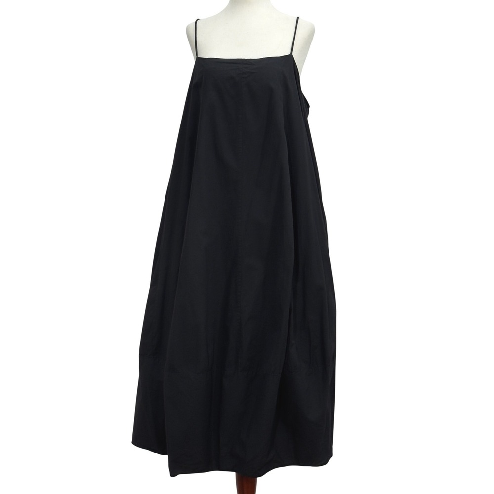 Free People Boho Cotton Tent Midi Dress SM Blk Spaghetti Strap Pocket Lagenlook